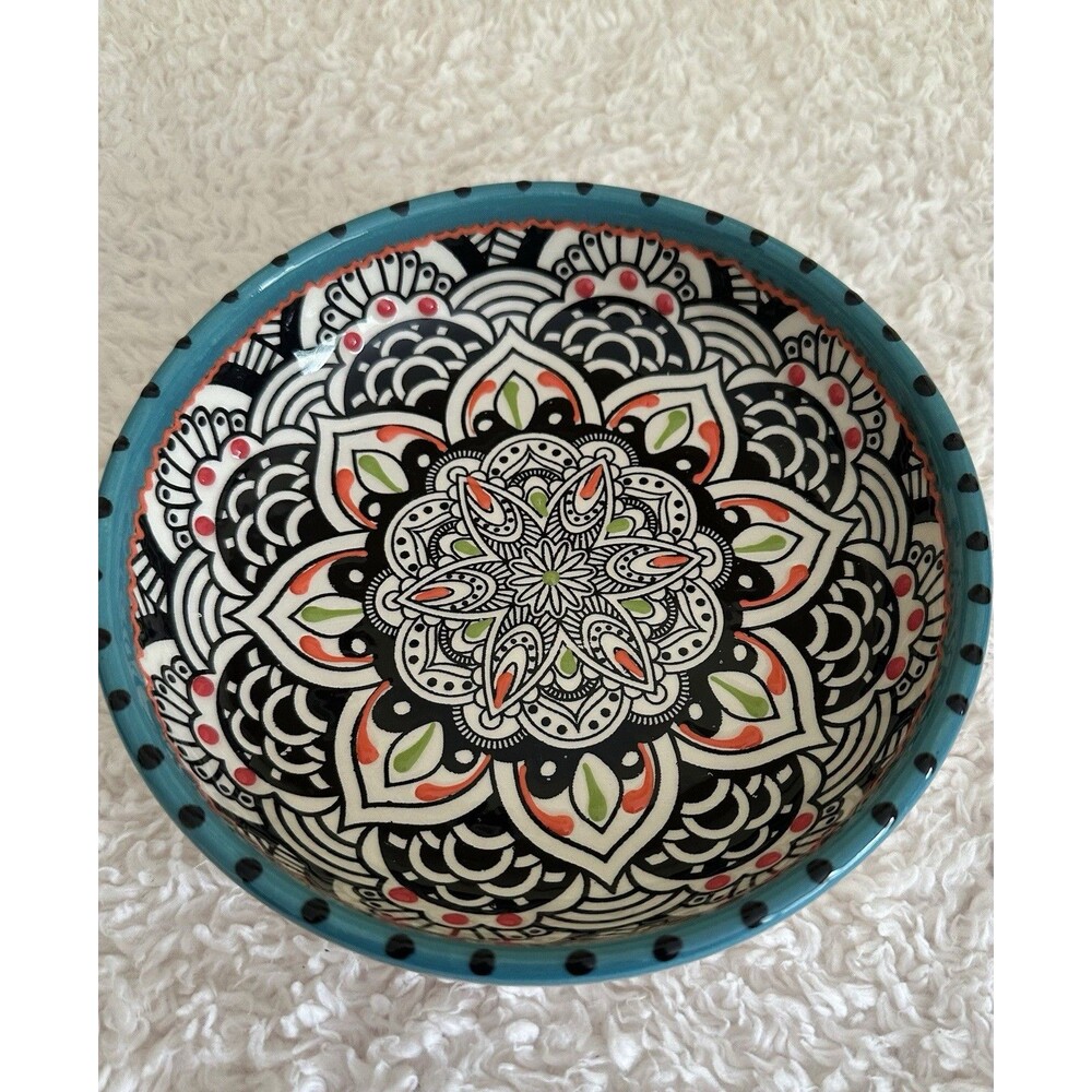 Rio Salado Hand Painted Ceramic Mandala Bowl Spain 7”